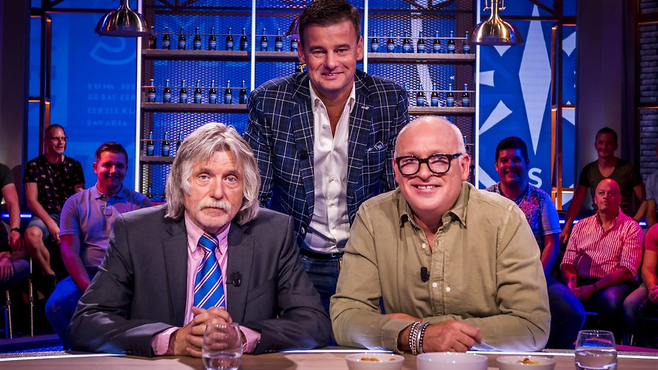 Johan Derksen, Wilfred Genee en René van der Gijp bij Veronica Inside. Johan Derksen, Wilfred Genee en René van der Gijp bij Veronica Inside.