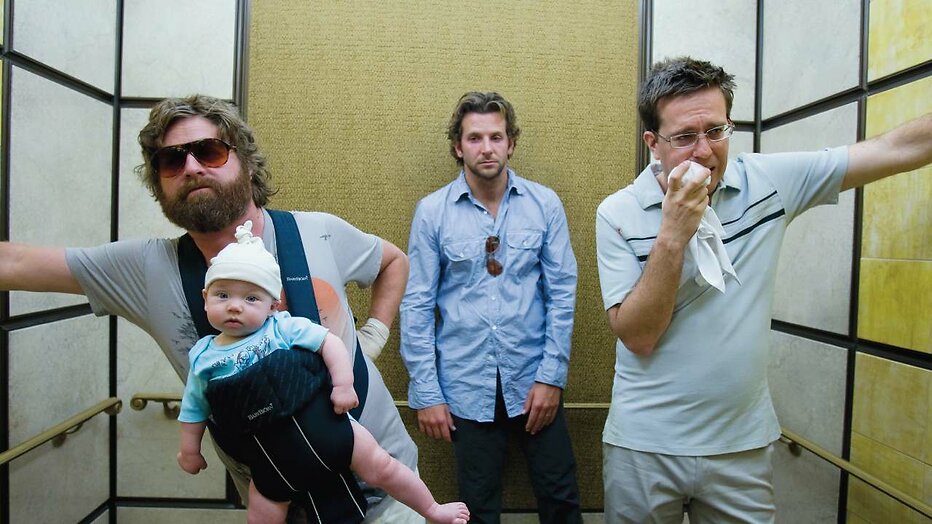 Zach Galifianakis, Bradley Cooper en Ed Helms in The Hangover Zach Galifianakis, Bradley Cooper en Ed Helms in The Hangover