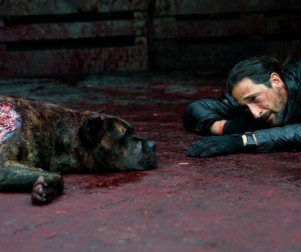 Adrien Brody, John Malkovich en Roy Culkin staan oog in oog met een levensgevaarlijke hond in Bullet Head