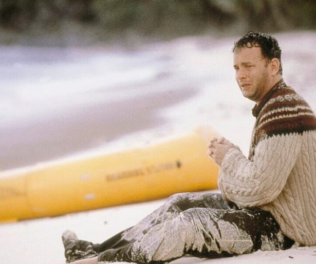 Tom Hanks spoelt aan op een onbewoond eiland in Cast Away