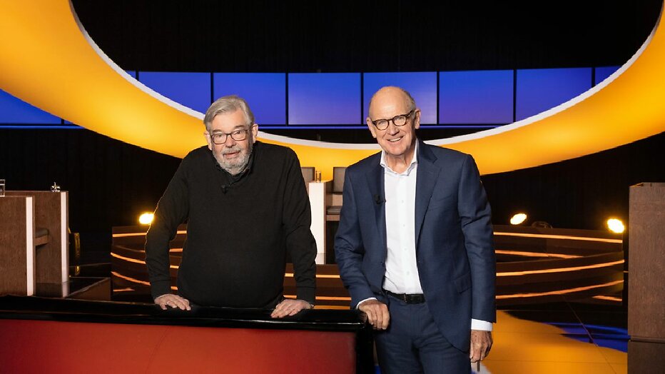 Maarten van Rossem en Philip Freriks in De Slimste Mens Maarten van Rossem en Philip Freriks in De Slimste Mens