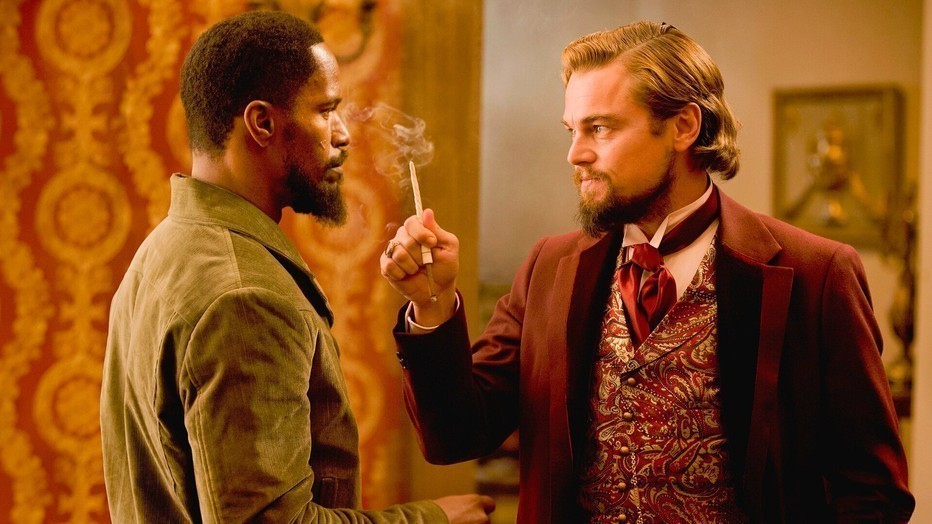 Jamie Foxx en Leonardo diCaprio in Django Unchained