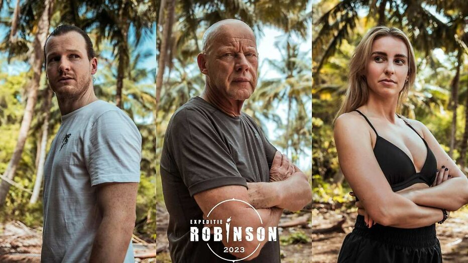 Guido Spek, Frits Wester en Iris Enthoven in Expeditie Robinson Guido Spek, Frits Wester en Iris Enthoven in Expeditie Robinson