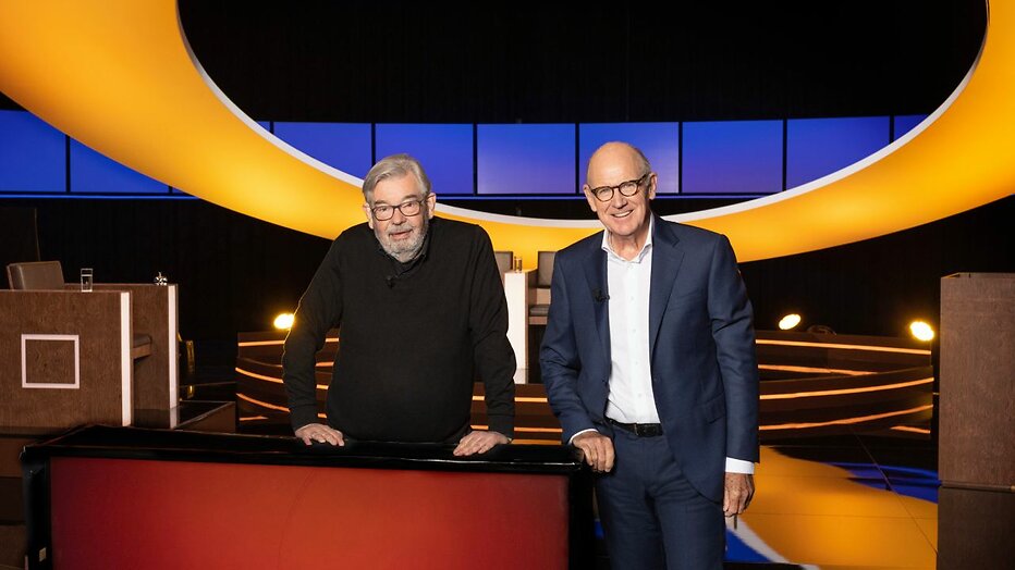 Maarten van Rossem en Phillip Freriks voor De Slimste Mens Maarten van Rossem en Phillip Freriks voor De Slimste Mens
