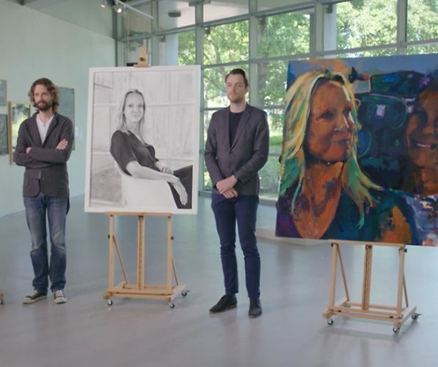 Verbazing over zelfverzekerde schilderes Sterren op het doek 