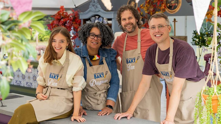 Pien, Dagmar, Jan en Daniel voor Heel Holland Bakt Elke Dag