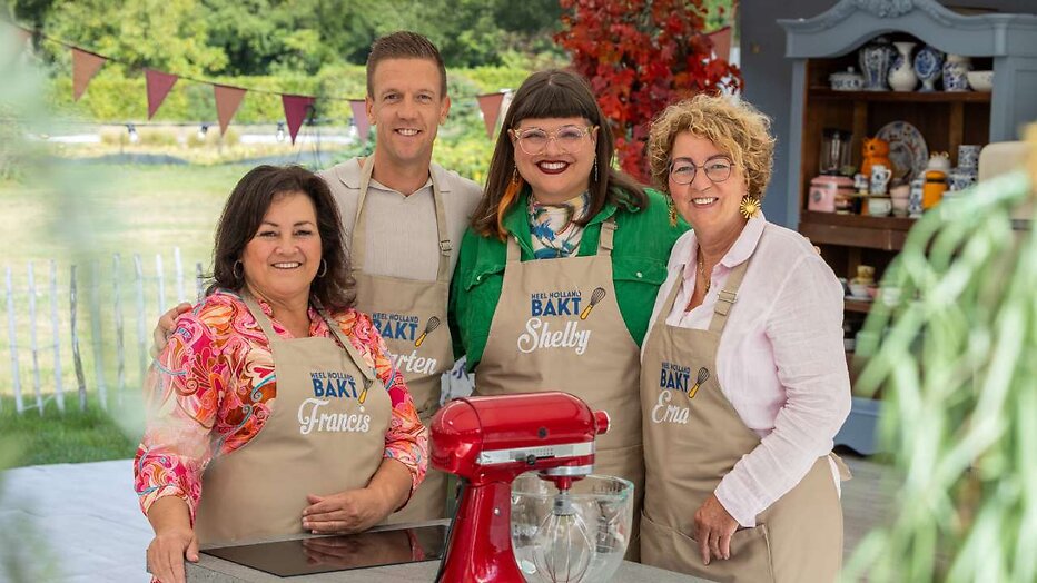 Francis, Maarten, Shelby en Erna in Heel Holland Bakt Elke Dag
