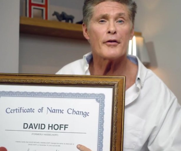 David Hasselhoff laat naam officieel veranderen