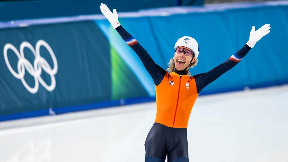 Jorrit Bergsma na het behalen van goud op de massastart