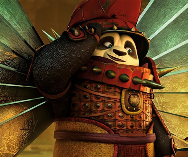 Panda Po staat opeens oog in oog met zijn vader in Kung Fu Panda 3