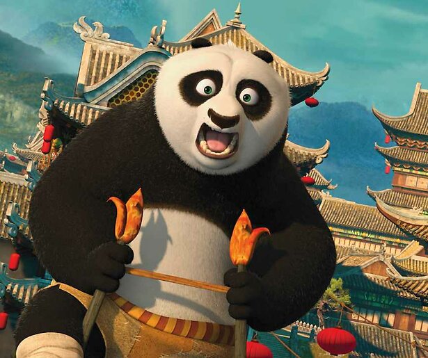 Panda Po beschermt de Vredesvallei met zijn leven in Kung Fu Panda 2