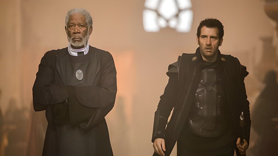 Clive Owen en Morgan Freeman in Last Knights Clive Owen en Morgan Freeman in Last Knights