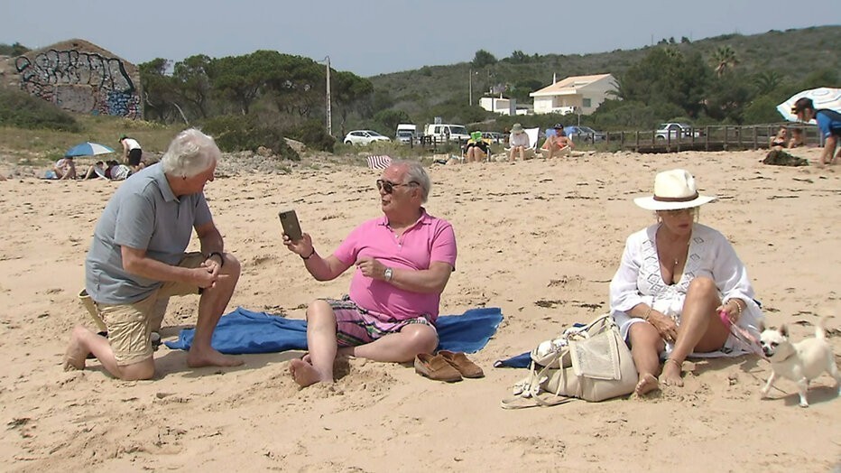 Olof, Jan en Marian op het strand