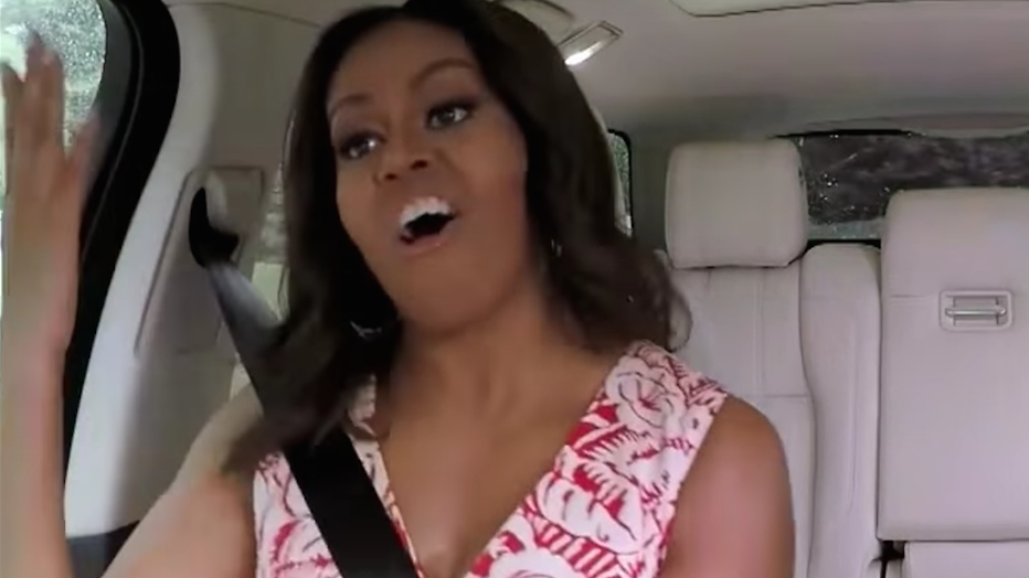 Michelle Obama zingt Beyoncé's Single Ladies in Carpool Karaoke Michelle Obama zingt Beyoncé's Single Ladies in Carpool Karaoke