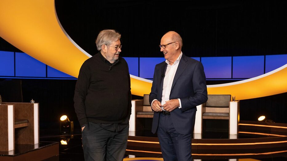 Maarten van Rossem en Phillip Freriks voor De Slimste Mens Maarten van Rossem en Phillip Freriks voor De Slimste Mens