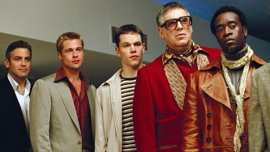George Clooney, Brad Pitt, Matt Damon, Elliott Gould en Don Cheadle George Clooney, Brad Pitt, Matt Damon, Elliott Gould en Don Cheadle