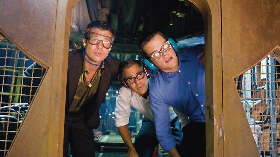 Brad Pitt, George Clooney en Matt Damon in Ocean's Thirteen Brad Pitt, George Clooney en Matt Damon in Ocean's Thirteen