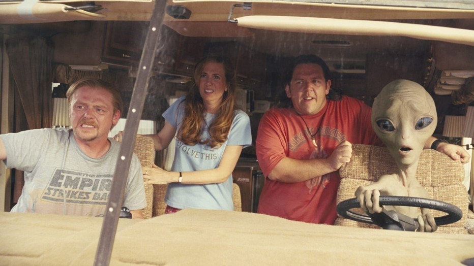 Simon Pegg, Kristen Wiig en Nick Frost in Paul Simon Pegg, Kristen Wiig en Nick Frost in Paul