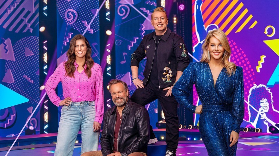 Marieke Elsinga, Carlo Boszhard, Billy Dans en Chantal Janzen voor Play That Song Again Marieke Elsinga, Carlo Boszhard, Billy Dans en Chantal Janzen voor Play That Song Again