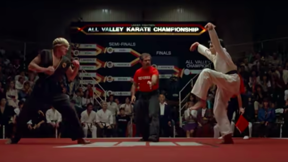 Oude beelden van The Karate Kid met acteurs William Zabka en Ralph Macchio. Oude beelden van The Karate Kid met acteurs William Zabka en Ralph Macchio.