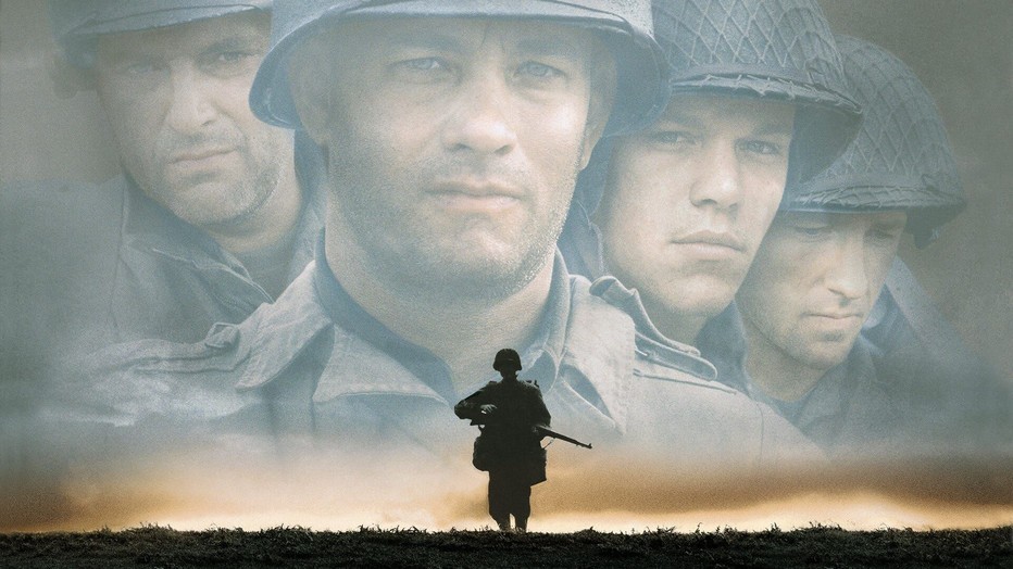 Tom Hanks en Matt Damon voor Saving Private Ryan Tom Hanks en Matt Damon voor Saving Private Ryan