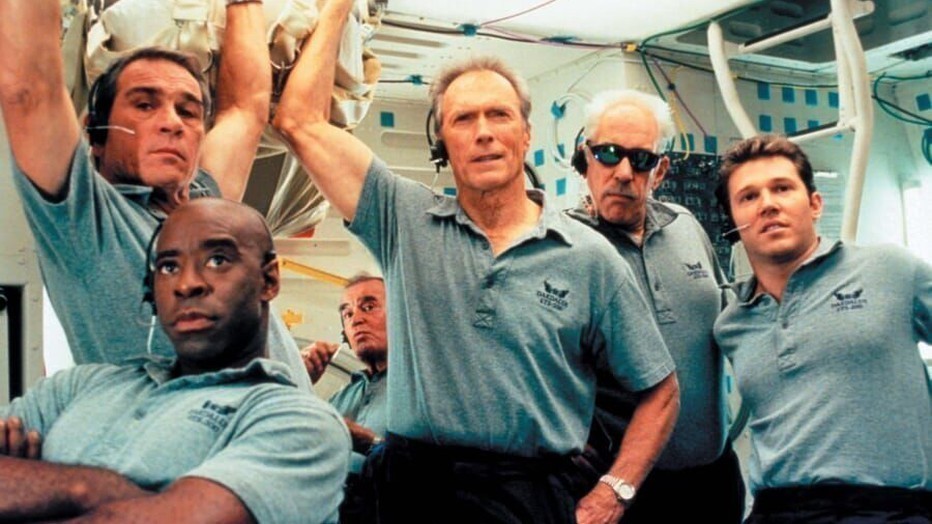 Tommy Lee Jones, Clint Eastwood en Donald Sutherland in Space Cowboys Tommy Lee Jones, Clint Eastwood en Donald Sutherland in Space Cowboys