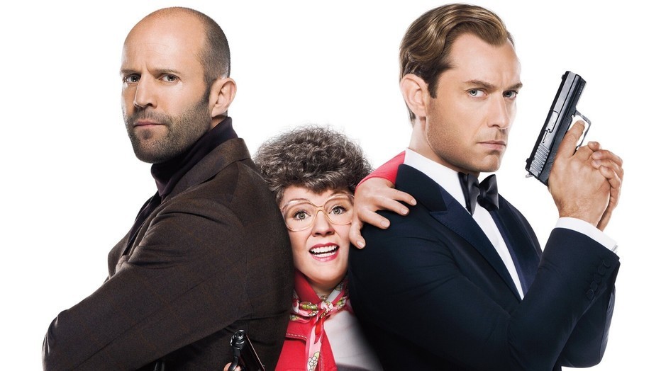 Jason Statham, Melissa McCarthy en Jude Law in Spy Jason Statham, Melissa McCarthy en Jude Law in Spy